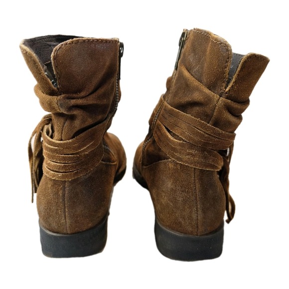 Born Size 7 Brown Suede Leather Zip Slouch Ankle Fashion Boots Bootie Tassle - Picture 3 of 6